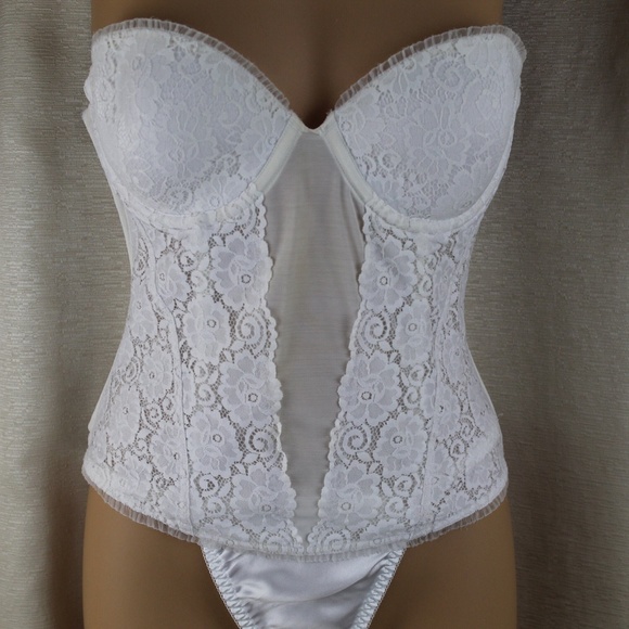 Maidenform Other - Maidenform White Lace Cups & Side Front Strapless Underwire Boned Bustier - 36A